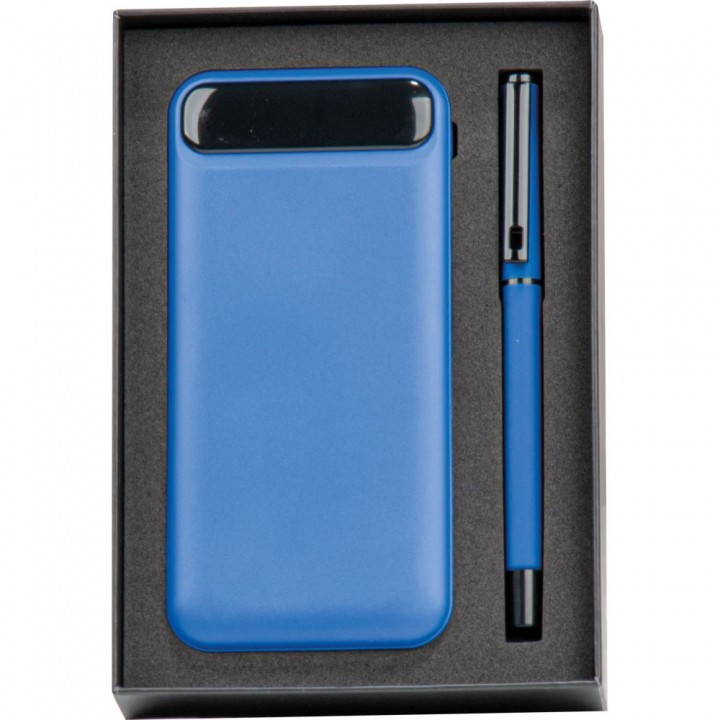 Lacivert 10000 mAh Powerbank ve Metal Roller Kalem Kurumsal Hediye Seti